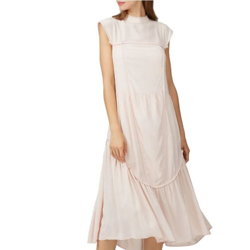 See by Chloe Light‎ Pink Crepe High Neck Trimmed Feminine Romantic Dress Size 6